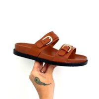 Sandalias Hebilla Dorada Camel