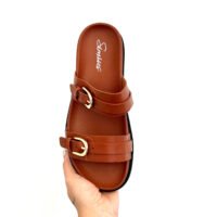 Sandalias Hebilla Dorada Camel