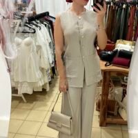 Conjunto de Pantalón y Blusa Estilo Chaleco Botones Dorados