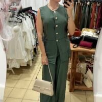 Conjunto de Pantalón y Blusa Estilo Chaleco Botones Dorados