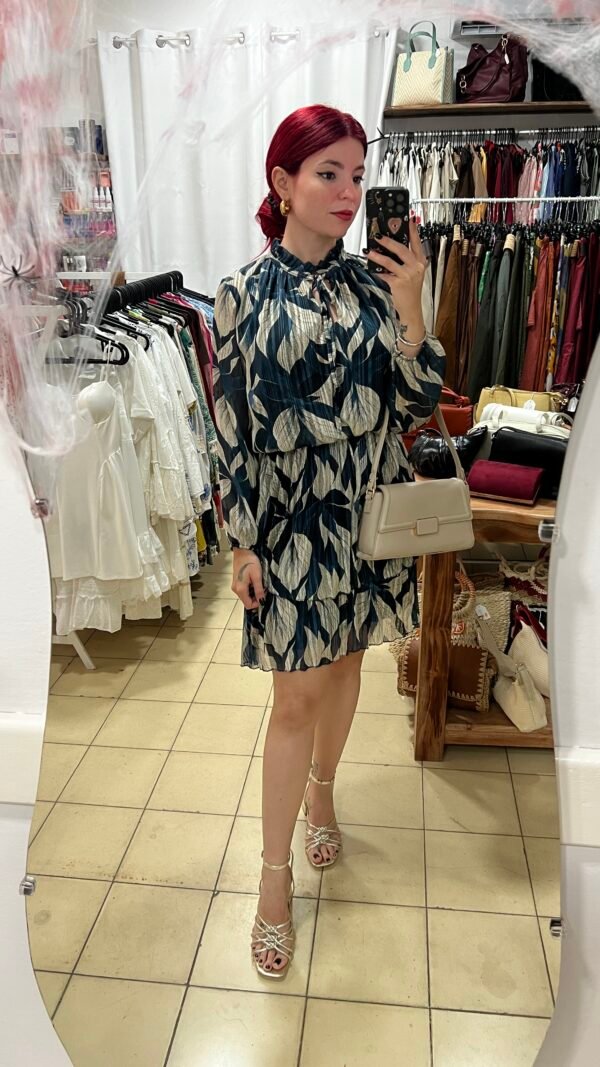 Vestido Estampado en Azul Manga Larga