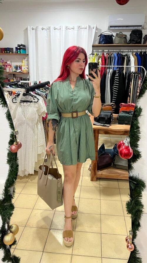 Vestido de Tachones con Cinto de Rafia