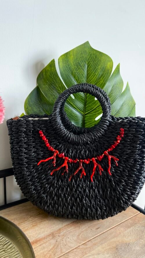 Cartera de Rafia Mediana con Corales de Mar