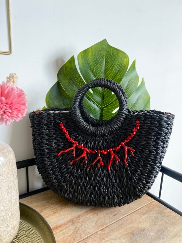 Cartera de Rafia Mediana con Corales de Mar