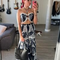 Conjunto Pantalón y Top Estampado Tropical