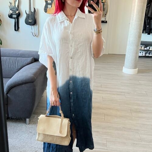 Vestido de Lino Dos Tonos