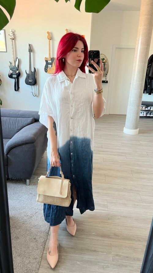 Vestido de Lino Dos Tonos