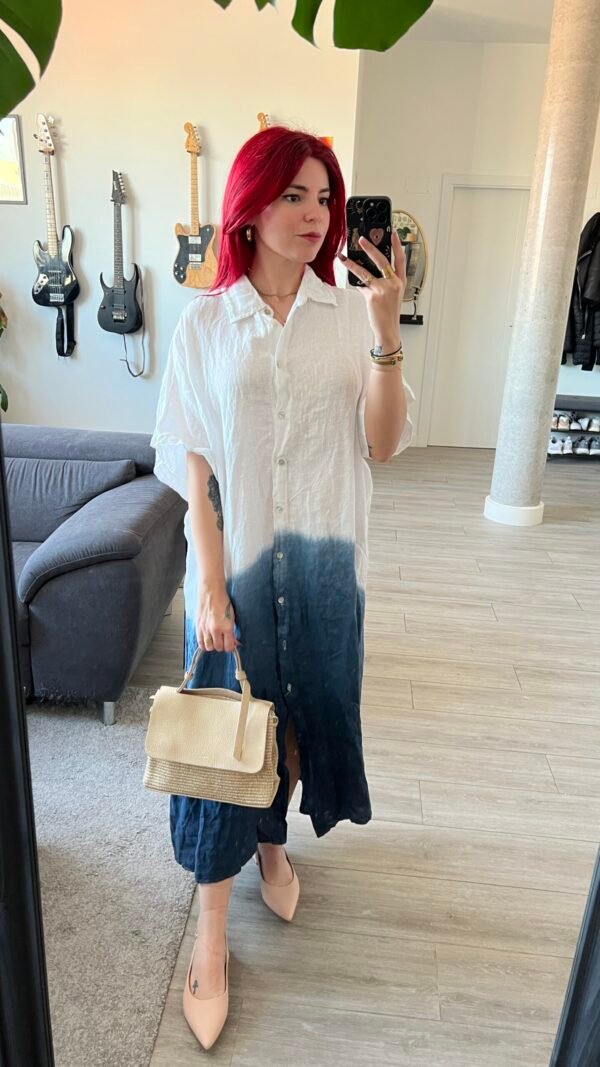 Vestido de Lino Dos Tonos