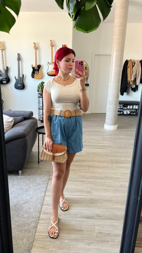 Short Imitación Mezclilla Cinto Rafia