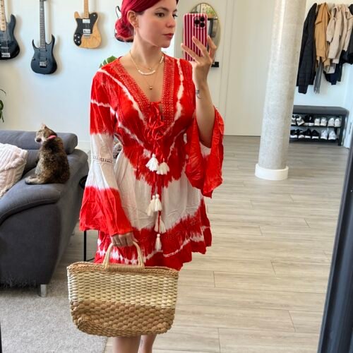 IMG_3173 Vestido Blanco y Rojo Mangas Campana