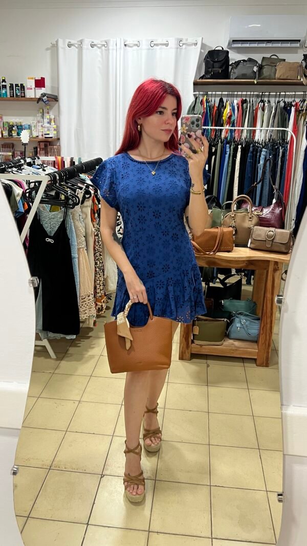 Vestido Tira Bordada Azul MANGO