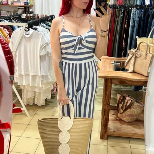 Mono de Rayas Tirantes Nudo en el Pecho