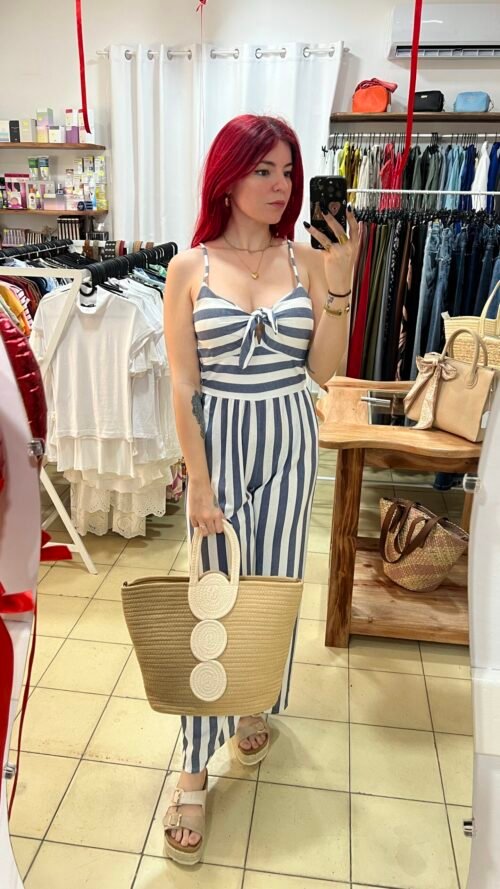 Mono de Rayas Tirantes Nudo en el Pecho