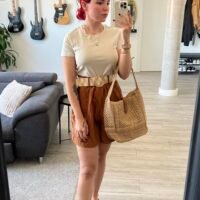 Short Color Entero Cinto Rafia Hebilla Dorada