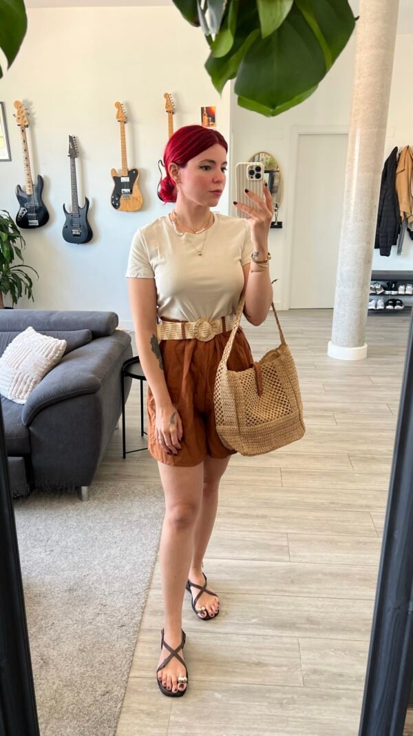 Short Color Entero Cinto Rafia Hebilla Dorada