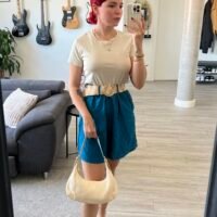 Short Color Entero Cinto Rafia Hebilla Dorada