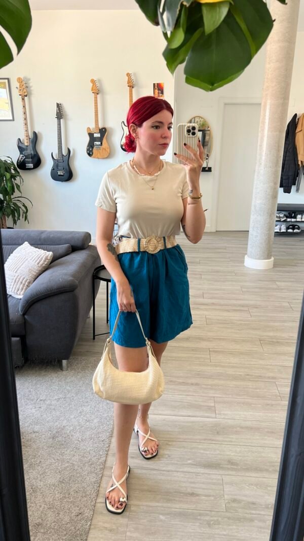 Short Color Entero Cinto Rafia Hebilla Dorada