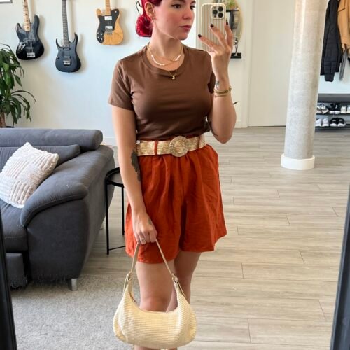 Short Color Entero Cinto Rafia Hebilla Dorada