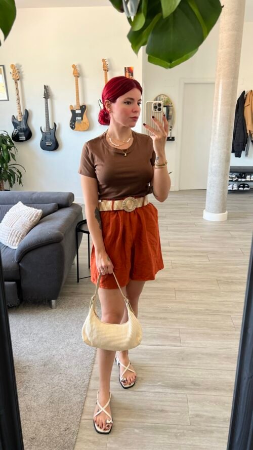 Short Color Entero Cinto Rafia Hebilla Dorada