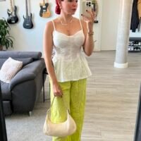 Pantalón Tira Bordada y Banda en la Cintura