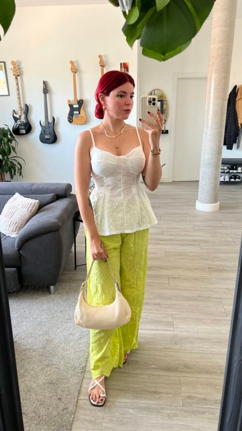 Pantalón Tira Bordada y Banda en la Cintura