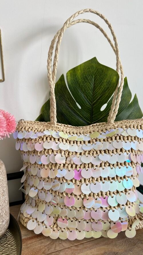 Cartera de Rafia Lentejuelas Tornasol