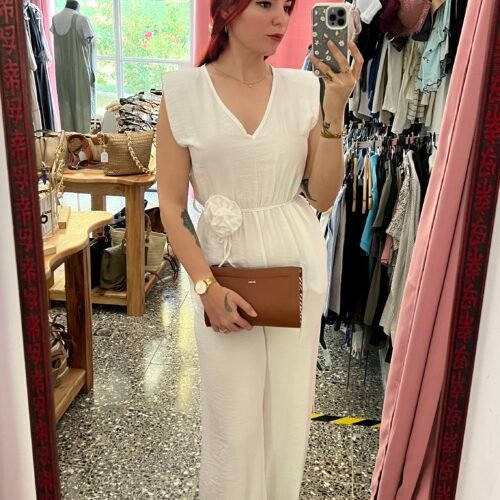 Mono Blanco con Cinto de Flores