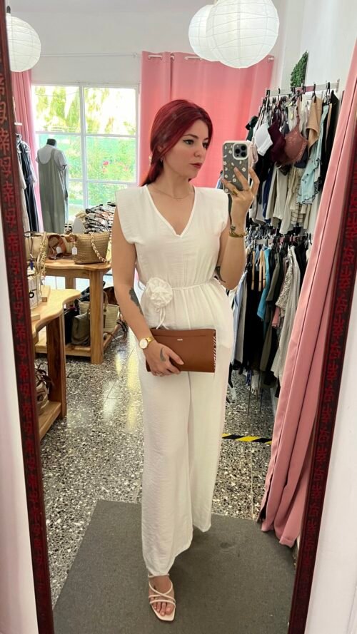 Mono Blanco con Cinto de Flores