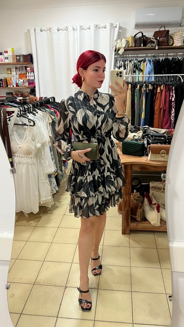 Vestido Estampado de Hojas Manga Larga