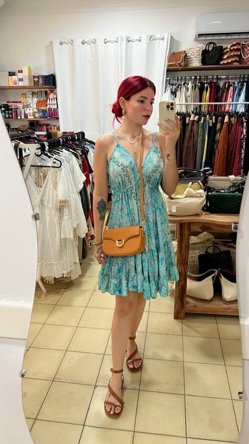 Vestido Indio Estampado con Vuelos en el Escote