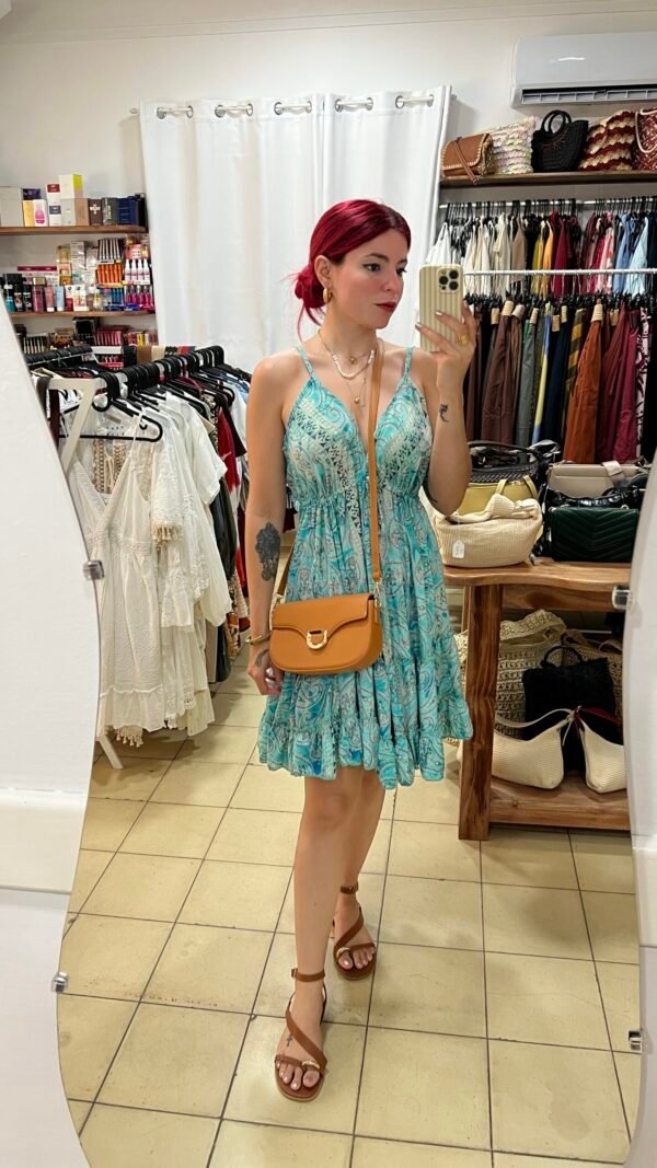 Vestido Indio Estampado con Vuelos en el Escote