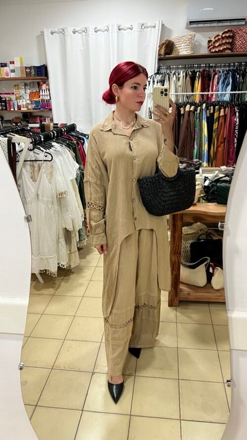 Conjunto de Pantalón y Blusa con Crochet