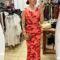 Vestido Escote Drapeado Estampado Floral