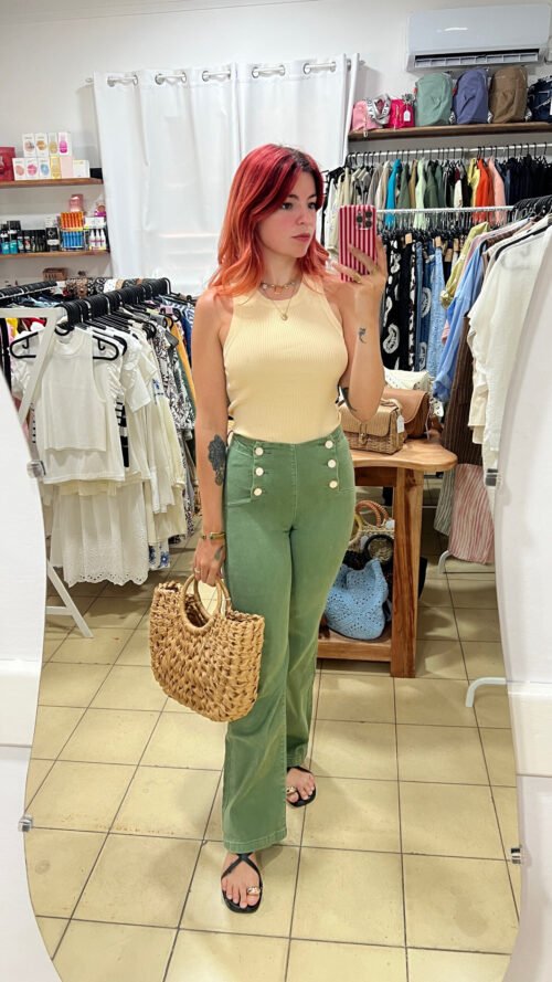 Jean Verde 6 Botones