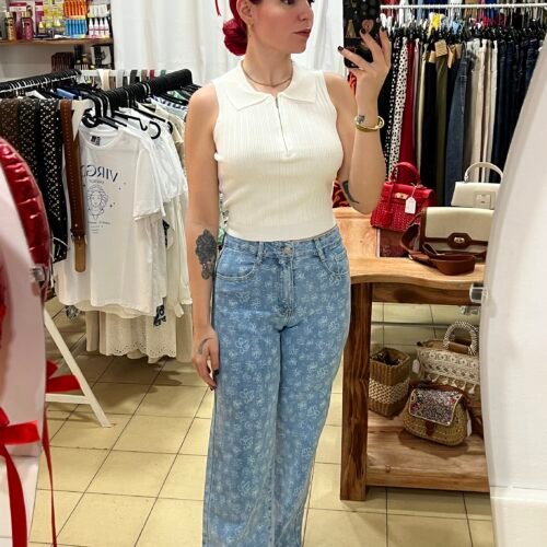 Jean Wide Leg Estampado Flores