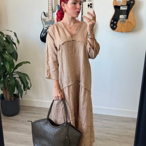 Vestido Cuello V Manga Larga