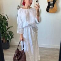 Conjunto de Saya y Blusa Manga 3/4 con Alforza