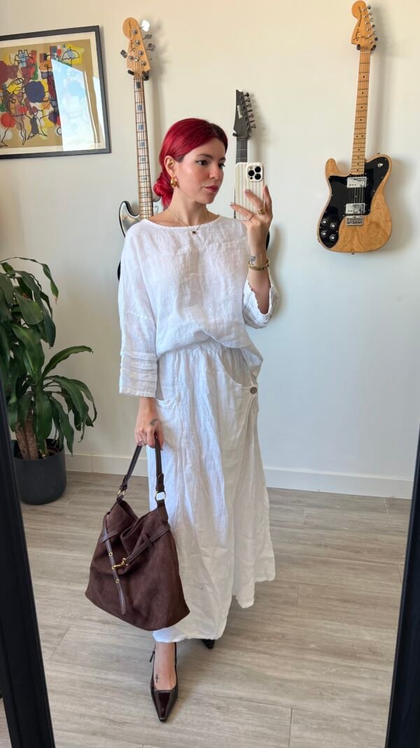 Conjunto de Saya y Blusa Manga 3/4 con Alforza