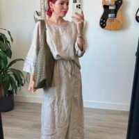 Conjunto de Saya y Blusa Manga 3/4 con Alforza