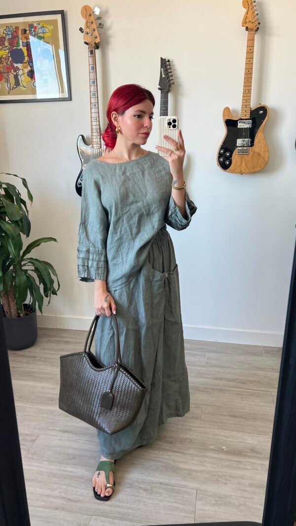 Conjunto de Saya y Blusa Manga 3/4 con Alforza