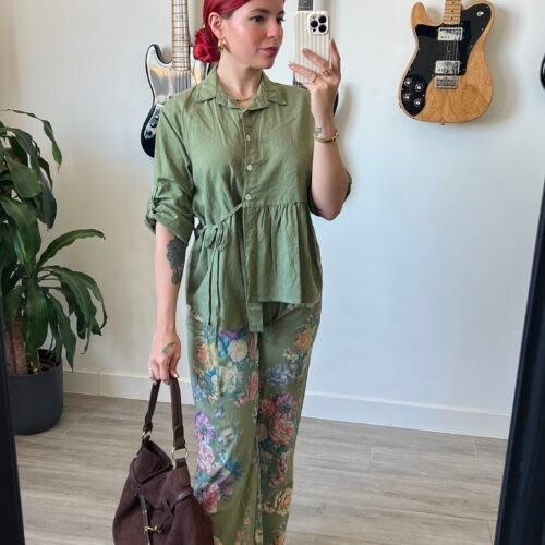 IMG_9039 Conjunto de Pantalón Estampado Flores y Blusa Color Entero