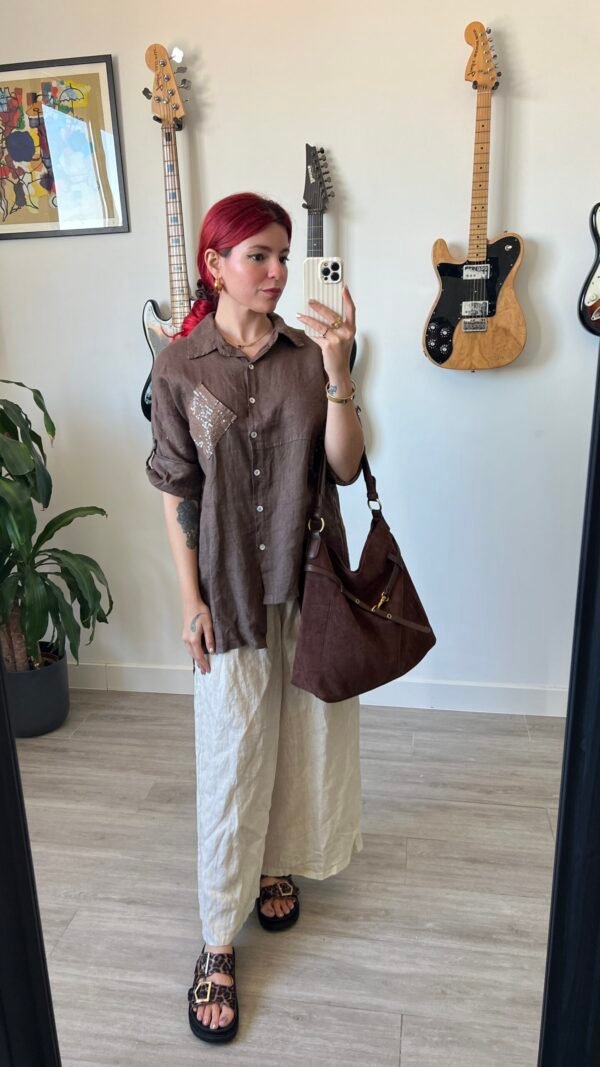 Conjunto de Pantalón y Blusa con Bolsillo Lentejuela