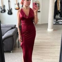 Vestido Satinado Escote Drapeado