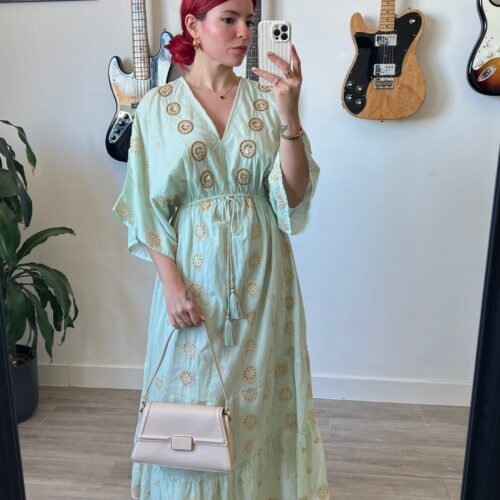 IMG_9550 Vestido Aqua con Bordados Dorados