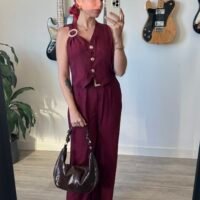 Conjunto de Pantalón y Chaleco con Hebilla Redonda