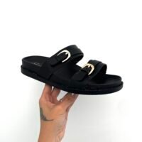 Sandalias Hebilla Dorada Negras