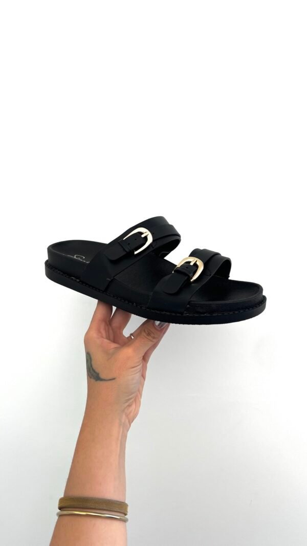 Sandalias Hebilla Dorada Negras