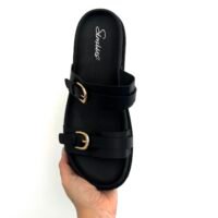 Sandalias Hebilla Dorada Negras