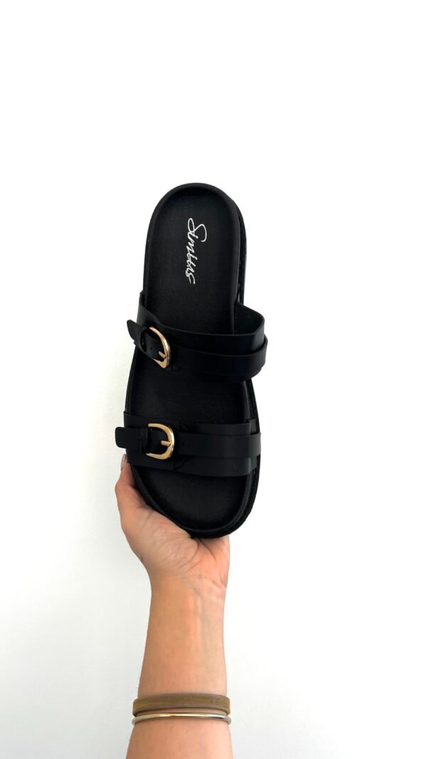 Sandalias Hebilla Dorada Negras