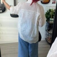 Camisa Color Entero Bordada Manga Larga